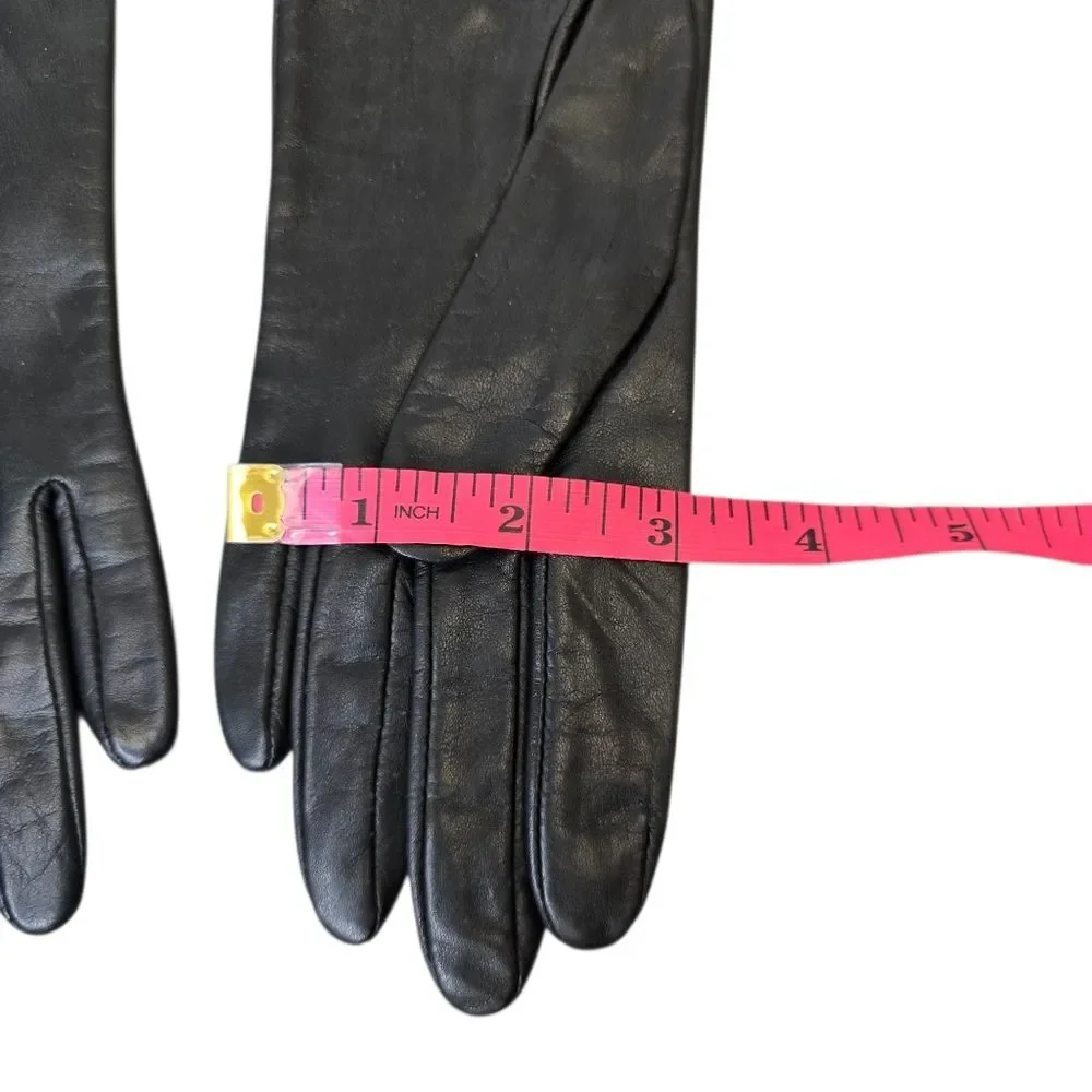 NWT Vintage Fownes Women's Size 7 Buckle Strap Long Black Genuine Leather Gloves